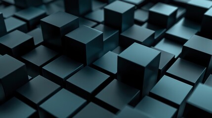 Wall Mural - This image showcases a seemingly infinite array of 3D-rendered, metallic blue geometric cubes with a sleek, modern aesthetic The cubes appear uniform in size and are meticulously arranged