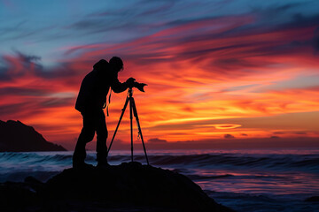 Wall Mural - Photographer captures vibrant sunset over the ocean