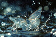 Stunning butterfly with transparent wings on water surface
