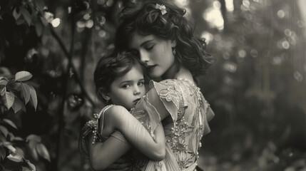 Poster - A black and white photo of two young girls