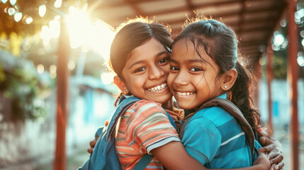 Indian school children group celebrating friendship day