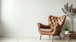 Brown leather sofa Elegant leather sofa and white wall background ai generative