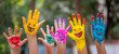 © Jiwech's Creations - child and kid hands with colorful paint and smiling faces