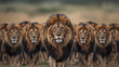 A group of lions running in  the field chasing the forest. ai generative