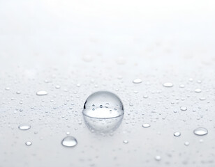 Wall Mural - Water droplets on a gray background.Black and white-Close up summer rain, drops of water on the car paint. a small round or pear-shaped portion of liquid that hangs or falls or adheres to a surface.