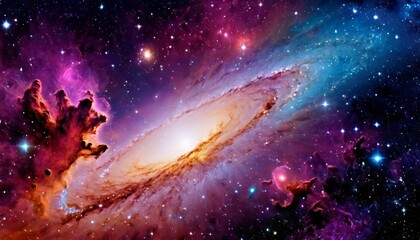 Wall Mural - Abstract cosmic voyage background with spacecraft exploring distant galaxies and nebulae.