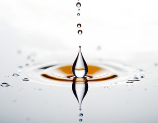 Wall Mural - Water drop on water surface with ripples - 3D, closeup of water drops falling in the glass,Water splashes white background 