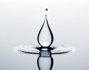 Wall Mural - Isolated one or two water drops, Falling water droplets to clean clear blue water on a white background up close on the white background