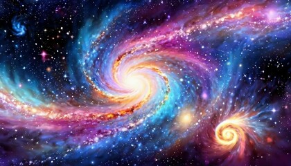 Wall Mural - Abstract celestial symphony background with swirling galaxies and cosmic music notes.