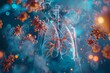 © Sweettymojidesign - A highresolution 3D model displays the progression of a respiratory infection in the lungs, Sharpen close up hitech concept with blur background