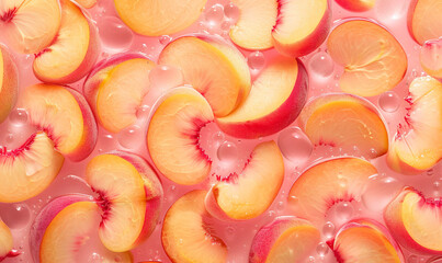 Wall Mural - Background with juicy pink peaches, texture of delicious sweet peaches