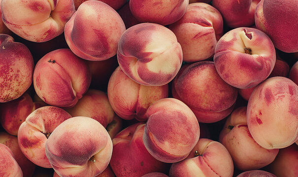 Background with juicy pink peaches, texture of delicious sweet peaches