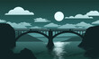 Full moon over the bridge. Vector night landscape