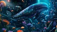 Mystical Underwater Scene With Cosmic Whale With Ai Generated.
