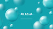 Luxurious vector blue abstract background with voluminous glossy realistic 3D balls. Wall or background for displaying products or advertising banners.