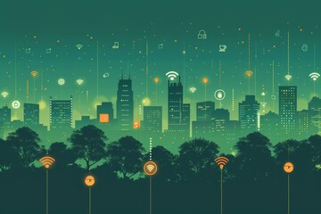 Wall Mural - Minimalist IoT Urban Connectivity Theme

