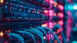 © horizon - An closeup of network cables and equipment in an IT server room, highlighting the data transfer process between devices.