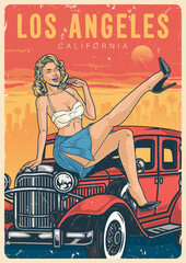 Californian woman vintage flyer colorful