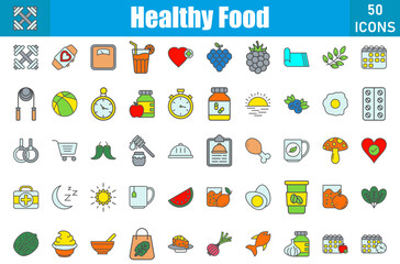 Wall Mural - Healthy Food Icons Set.Perfect Pixel.Vector Illustration