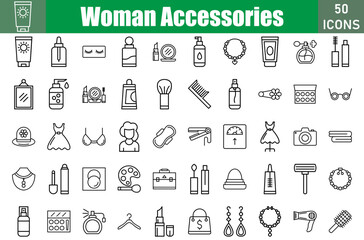 Wall Mural - Women Accessories Icons Set.Perfect Pixel.Vector Illustration