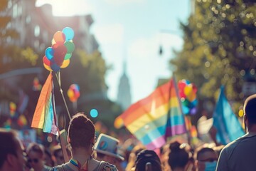 Wall Mural - With each beat of the music, the crowd in the Pride celebration moved as one, their movements a synchronized dance of joy and liberation, a celebration of the freedom to love and be loved