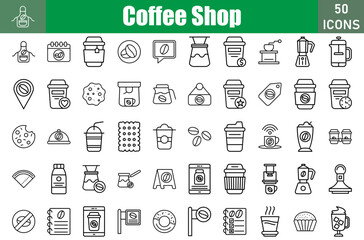 Canvas Print - Coffee Shop Icons Set.Perfect Pixel.Vector Illustration