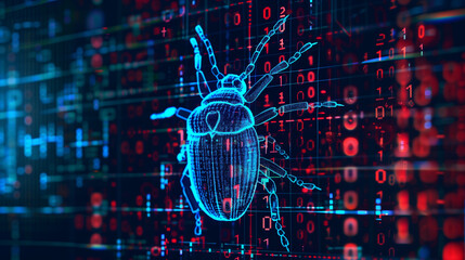 bug drawned in binary digits represent a program code bug fail 