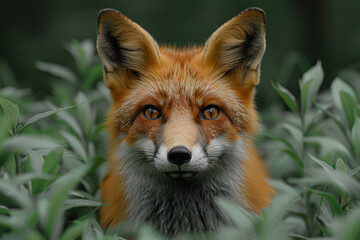 Wall Mural - A solitary red fox prowling through the forest undergrowth, its keen senses alert for any signs of prey or danger. Concept of forest predators and hunting behavior. Generative Ai.