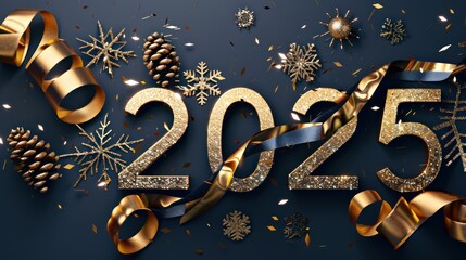Happy New Year 2025.gold metal numbers 2025.holiday and new year concept