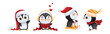 Cute Penguin Character Engaged in Different Activity Vector Set