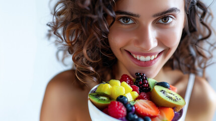 Poster - a Brazilian girl delighting in a refreshing fruit bowl