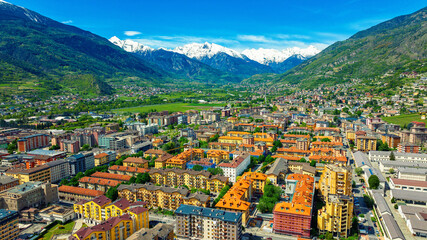 View of a small town in mountain valley in Italy