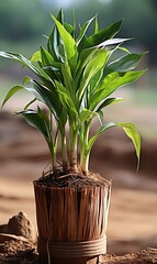 Wall Mural - A new sprout of aspidistra close-up. A houseplant with stiff leaves and growing out of the ground