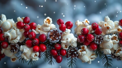 Wall Mural - String popcorn and cranberry garlands to add a traditional and rustic touch to your Christmas tree and home decor.