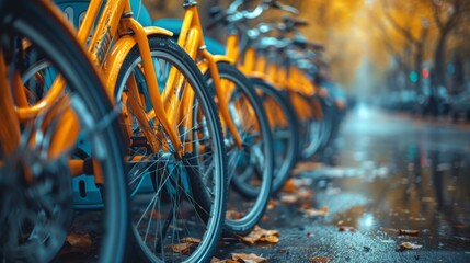 Poster - Capture the sense of community at a bike-sharing station, where residents and tourists alike rent bicycles for short trips around