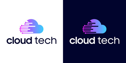 Wall Mural - technology cloud logo design inspiration with a circuit theme