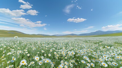 Wall Mural - Chamomile field bathed in sunlight