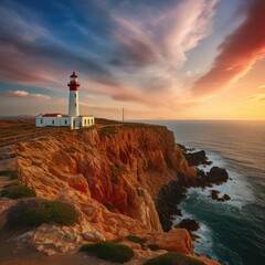 Wall Mural - lighthouse at sunset