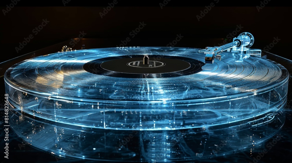 X-ray scan of a classic vinyl record, exposing the grooves and ridges ...