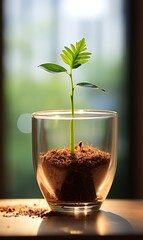Poster - an avocado seed in a jar has sprouted, sprouting an avocado on a windows