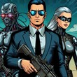 Futuristic Enforcement: A Dynamic Illustration of Cyborg Agents.