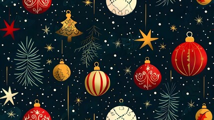 Poster - Assorted Christmas Ornaments Hanging Against Starry Night Sky Background