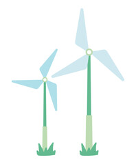 Poster - Wind turbines in flat design. Alternative green electricity station. Vector illustration isolated.