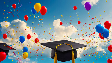 Wall Mural - Bachelor's cap, sky, balloons