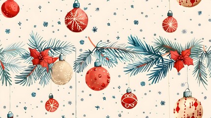 Poster - Festive Christmas Ornaments and Pine Branches on Vintage Holiday Background