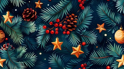 Poster - Festive Winter Foliage with Sparkling and Berries