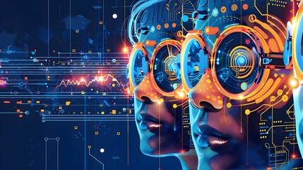 Leinwandbilder - Futuristic Cyberspace Digital Interface with Vibrant Neon Lights and Holographic Displays