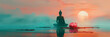 Buddha sitting on lotus in a river - ai generative