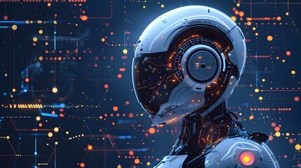 Poster - Futuristic Cyborg Robot in Luminous Digital Universe Technological Landscape Concept