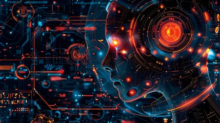 Poster - Futuristic Digital Cyberspace with Artificial Intelligence Powered Network and Data Visualization